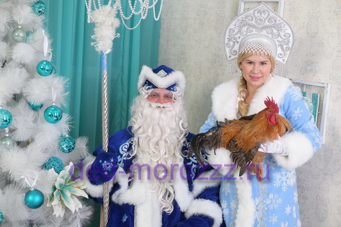 Дед Мороз и Снегурочка c ручным Петухом